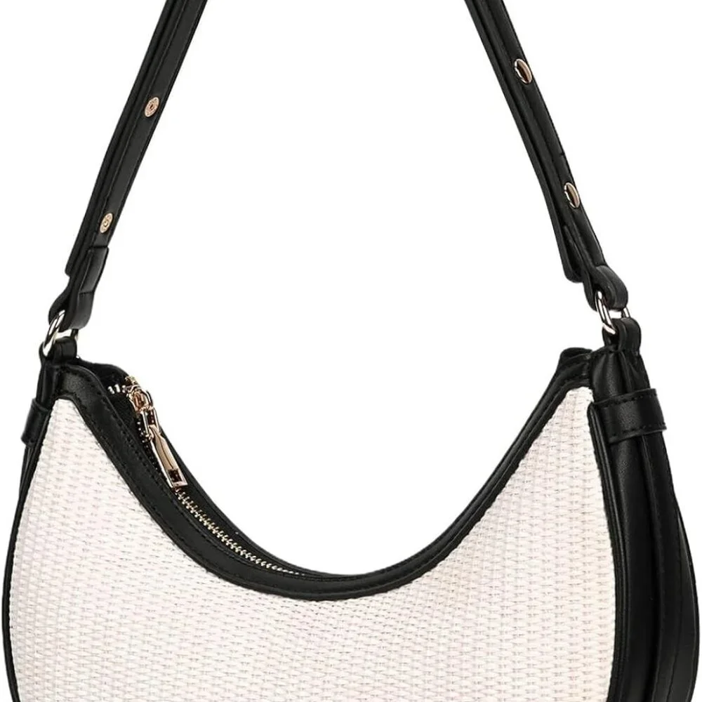 Straw Shoulder Bag Women Summer Woven Beach Purse Raffia Crescent Small
